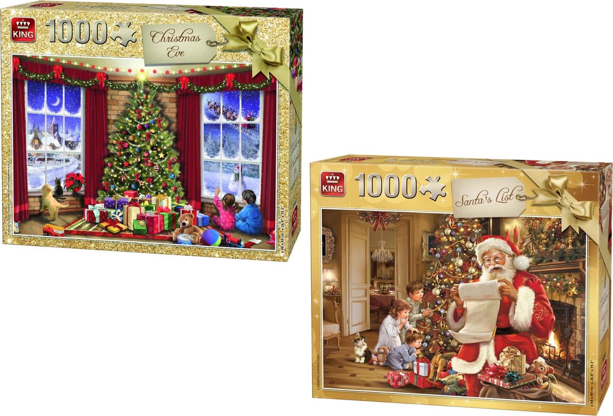 King Puzzel 1000 Stukjes  - Santas List - Kerstpuzzel en King Puzzel 1000 Stukjes - Kerstavond - Legpuzzel Kerst / Winter