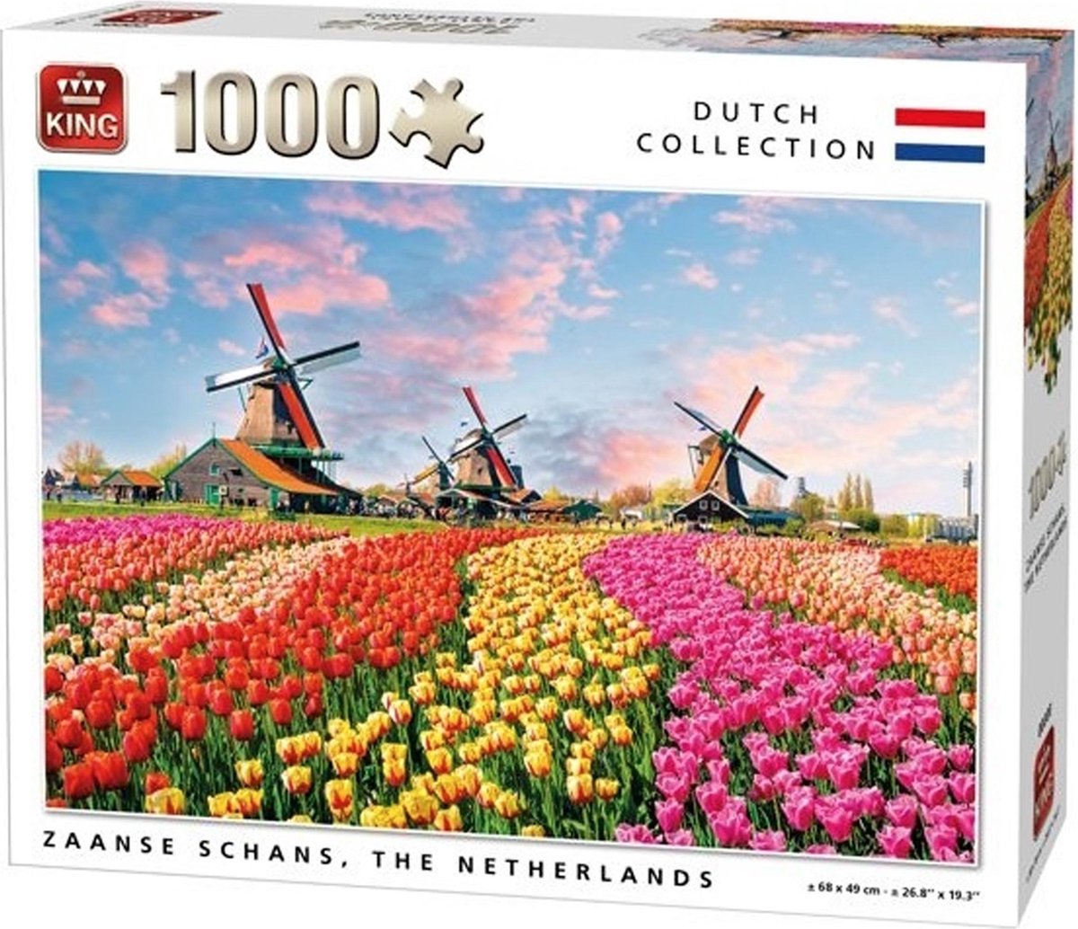 King  dutch collection  legpuzzel  zaanse schans  windmolens - tulpenveld - hollands landschap 1000 stukjes