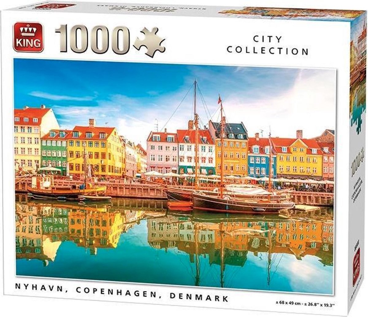 King legpuzzel - City collection - Denemarken Nyhavn Kopenhagen havenstadje  1000 stukjes