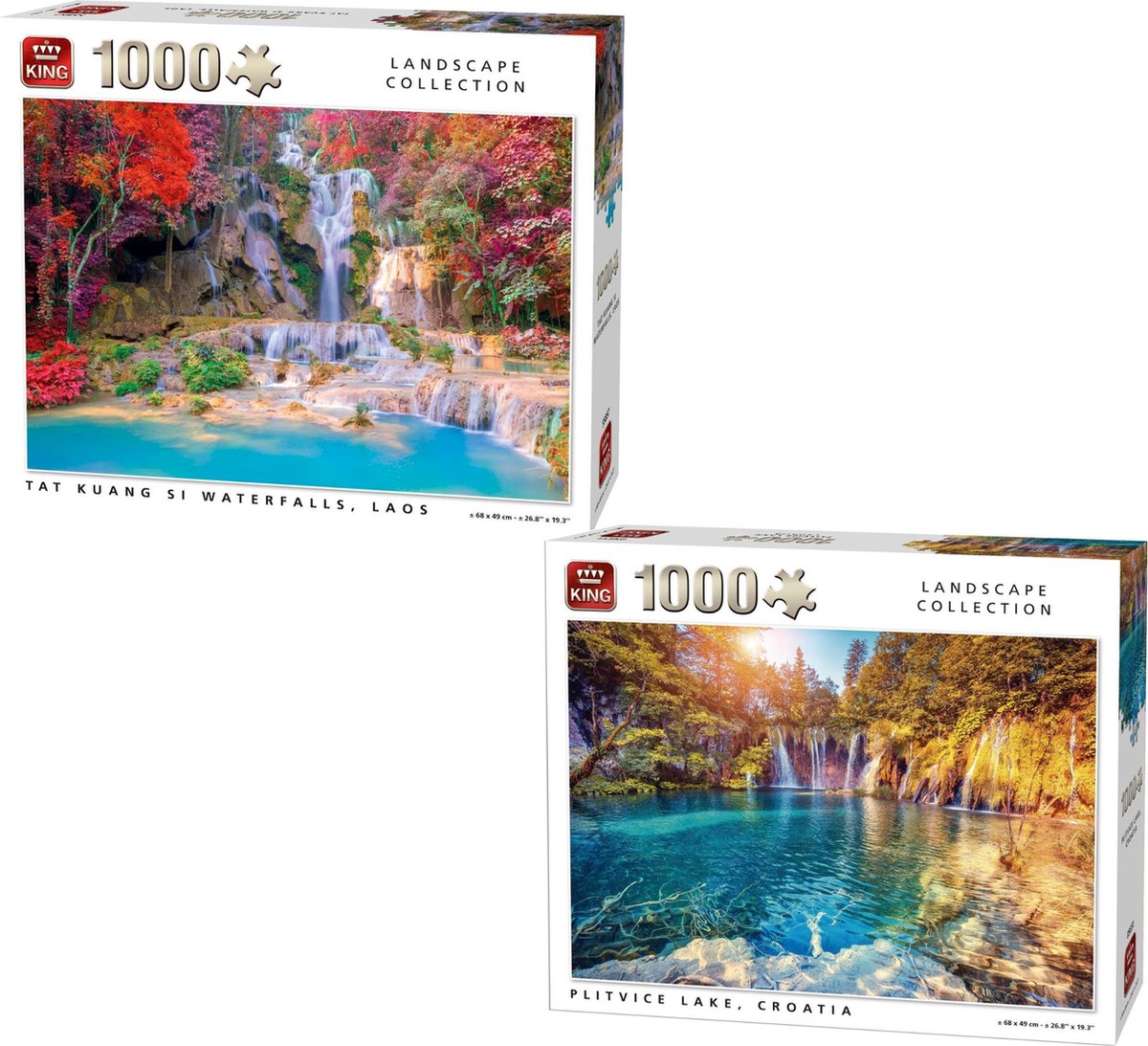 King legpuzzel landscape collection Plitvice Lake  Croatia 1000 stukjes en King legpuzzel landscape colletion  TAT KUANG SI waterval op Luang  prabang  Laos 1000 stukjes