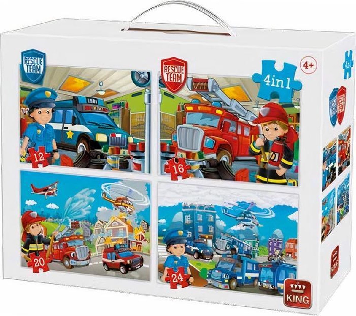 Puzzel Politie en Brandweer - 4 in 1 Kinderpuzzel - King - In Koffertje