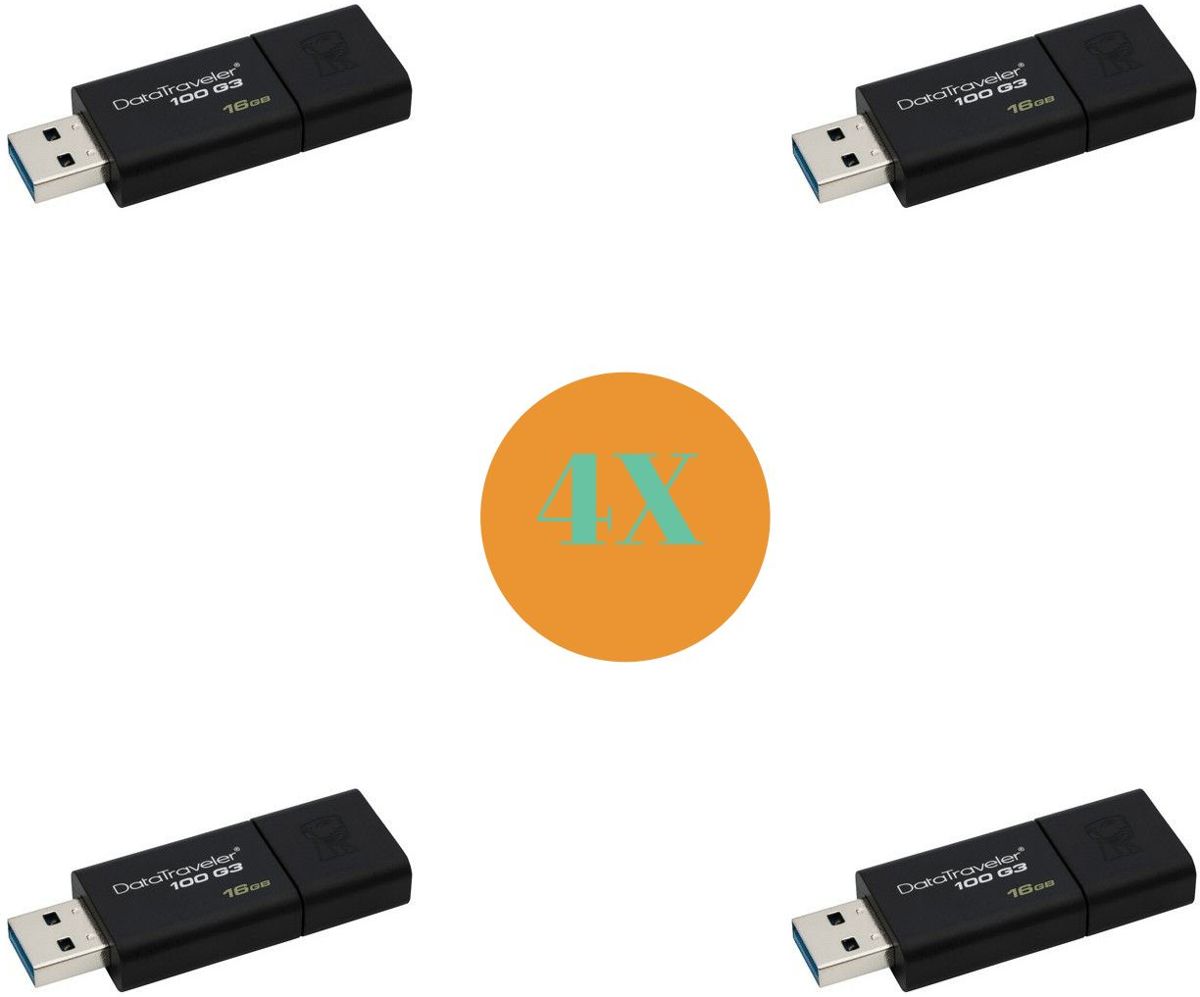 4x Kingston DataTraveler 100 G3 - USB-stick - 16 GB