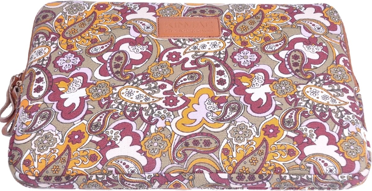 Kinmac – Laptop Sleeve met Paisley print tot 14 inch– Beige/Rood