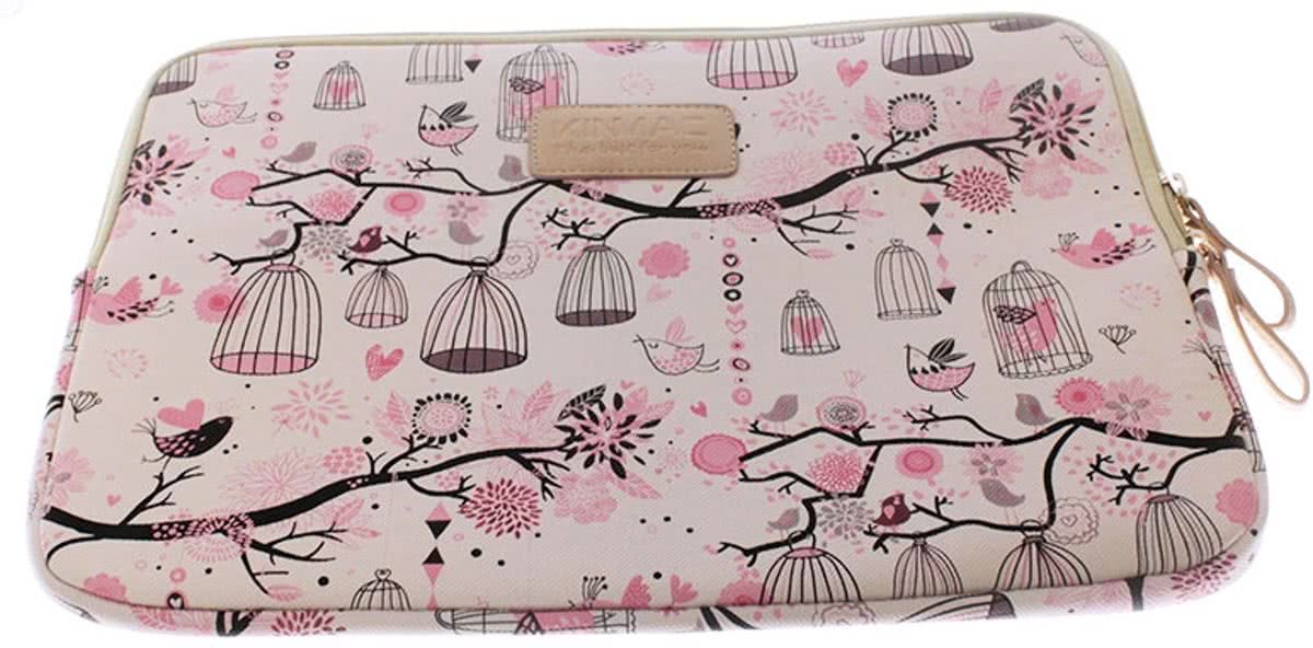 Kinmac – Laptop Sleeve met vogels tot 14 inch – Roze