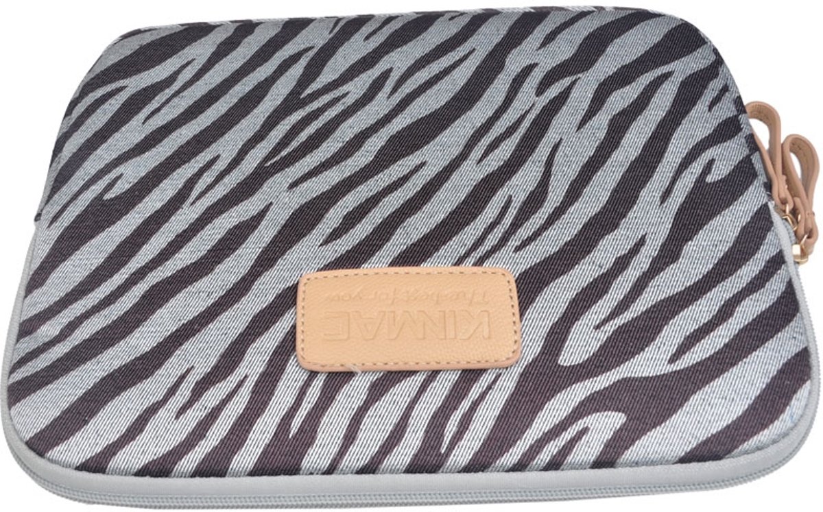 Kinmac – Laptop /Tablet Sleeve met Zebraprint tot 10 inch – Bruin