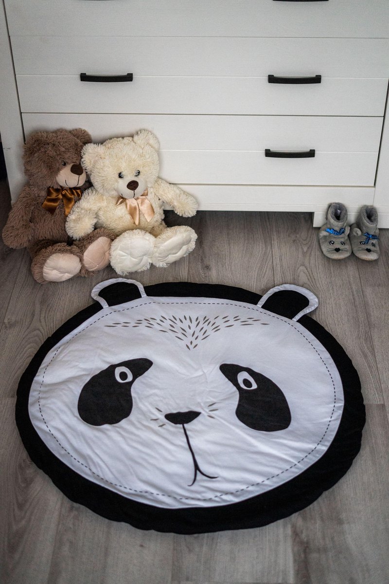 Baby Speelkleed – Speelmat Babykamer – Gevoerd – Kraamcadeau – Kraamgeschenk – Zacht Kruipkleed – Schattige Kruipmat - Diameter 90cm – Wasbaar - Panda