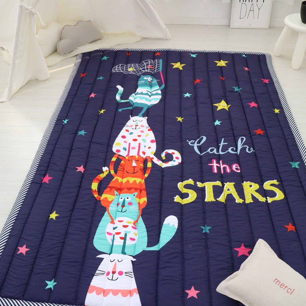 Deluxe Speelkleed 140*200 cm EXTRA DIK XXL - Groot Koude weerstand Speelkleed - Speelmat Kinderen - - Kindervloerkleed - Kraamcadeau Babymat - Speelkleed Kinderen - Anti-val speelmat - Speeltapijt - 50+ design speelkleden - Kat Plukt Sterren