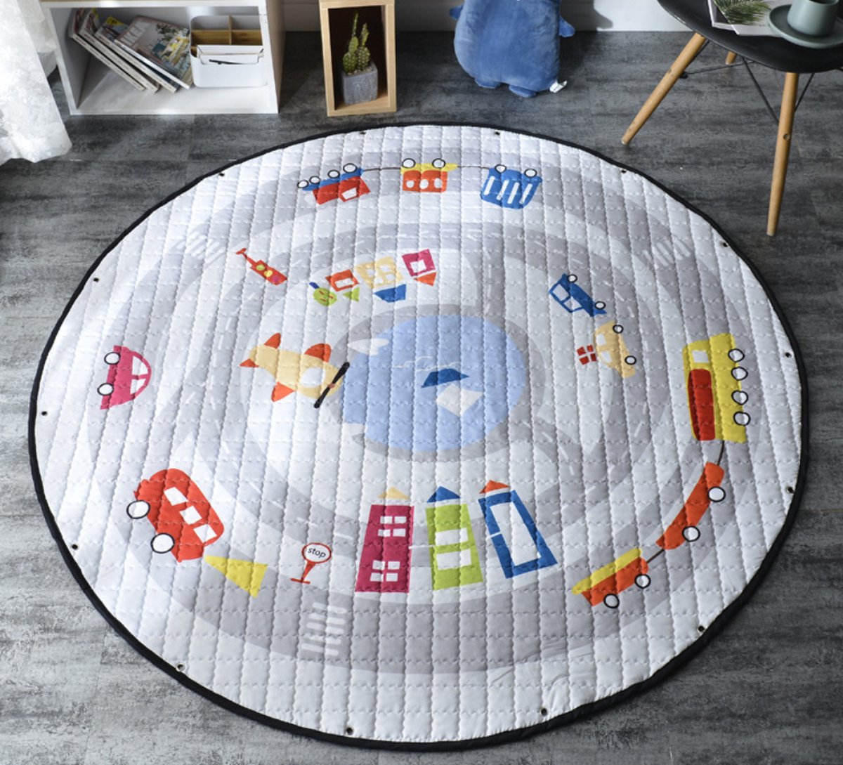 Opbergmat & Opbergtas & Picknickmat Φ150cm - Kinderspeelgoed opbergzak - Beweegbaar eenvoudig & sneller opruimen - Speelmat - Kindervloerkleed - Speelkleed Kinderen - Anti-val speelmat - Speeltapijt -Auto & Trein