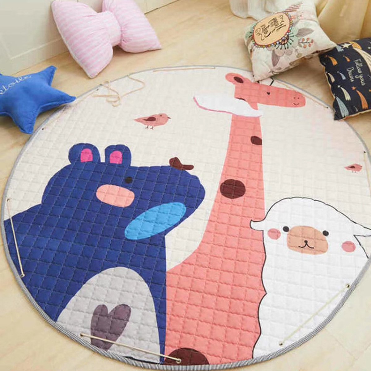 Opbergmat & Opbergtas & Picknickmat Φ150cm - Kinderspeelgoed opbergzak - Beweegbaar eenvoudig & sneller opruimen - Speelmat - Kindervloerkleed - Speelkleed Kinderen - Anti-val speelmat - Speeltapijt -Beer en Giraf