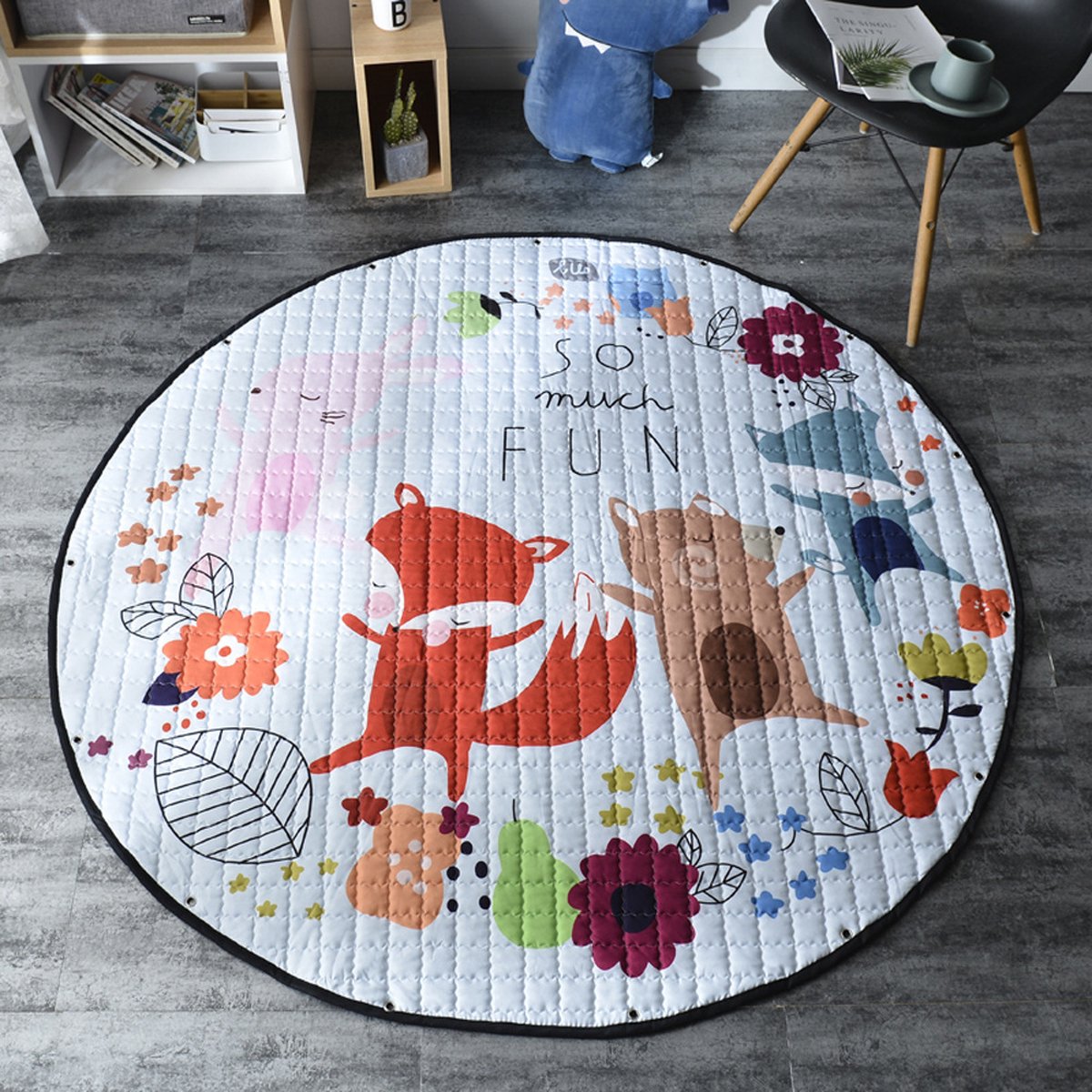 Opbergmat & Opbergtas & Picknickmat Φ150cm - Kinderspeelgoed opbergzak - Beweegbaar eenvoudig & sneller opruimen - Speelmat - Kindervloerkleed - Speelkleed Kinderen - Anti-val speelmat - Speeltapijt -Dansende Vossen