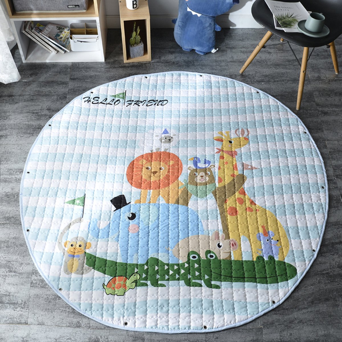 Opbergmat & Opbergtas & Picknickmat Φ150cm - Kinderspeelgoed opbergzak - Beweegbaar eenvoudig & sneller opruimen - Speelmat - Kindervloerkleed - Speelkleed Kinderen - Anti-val speelmat - Speeltapijt -Dierentuin