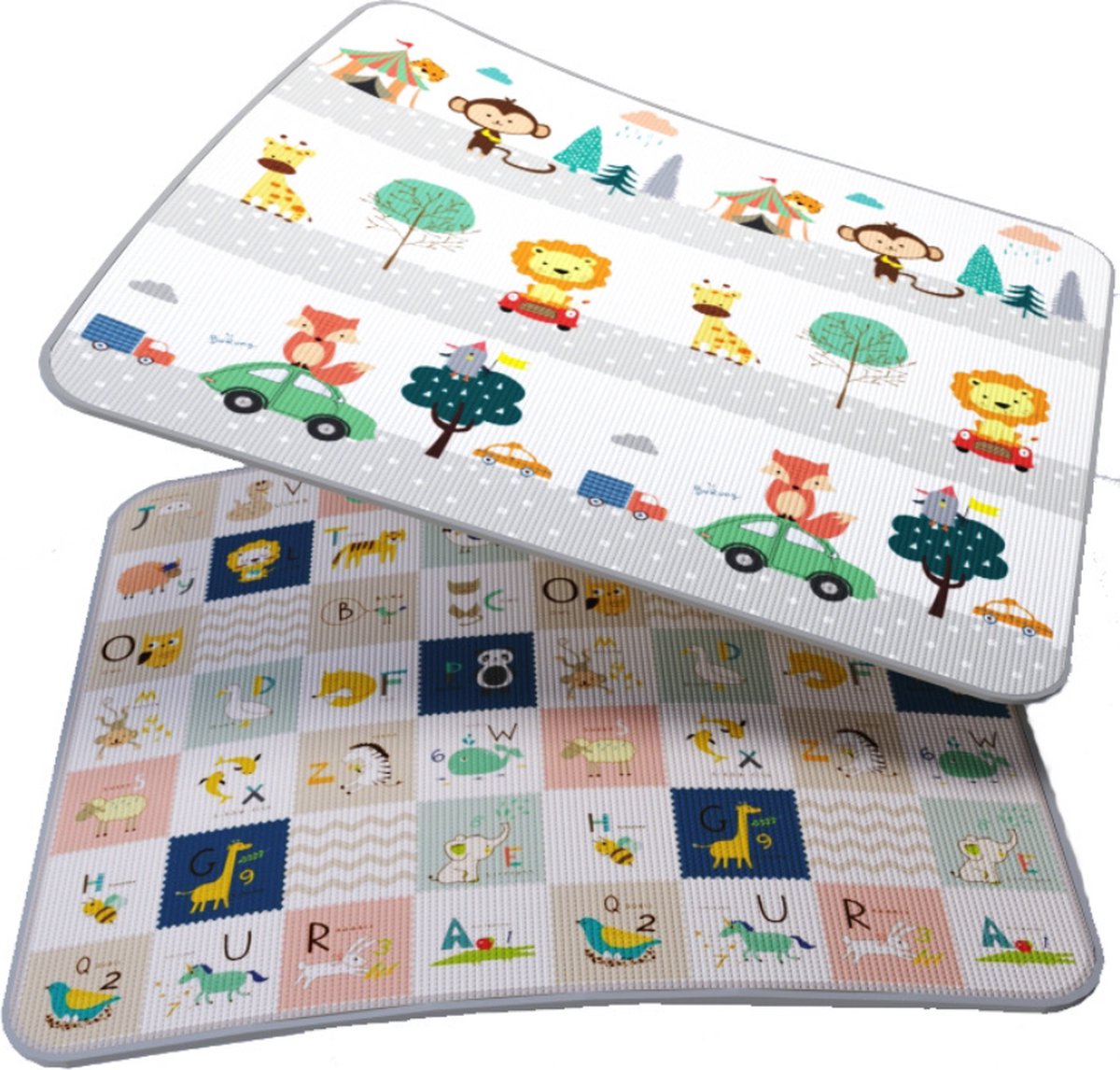 Voedselveiligheidsniveau Dubbelzijdige Verdikte 2cm XXL Speelkleed met Letters 180*150*2cm - Anti-val speelmat - XPE Speeltapijt extra dik - Prachtige Reis + Alfabet-Dieren Partij