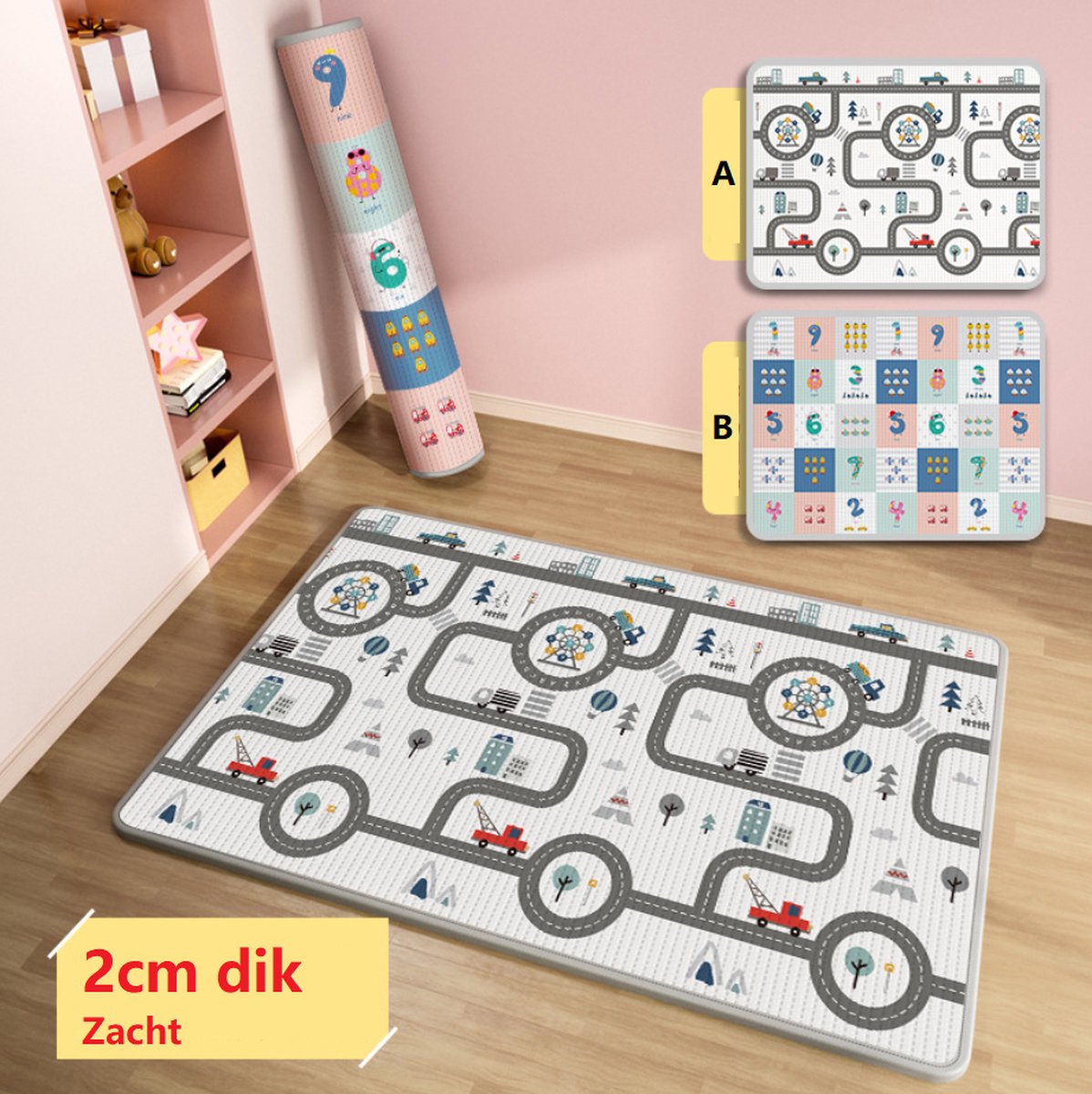 Voedselveiligheidsniveau Dubbelzijdige Verdikte 2cm XXL Speelkleed met Letters 180*150*2cm - Anti-val speelmat - XPE Speeltapijt extra dik - Stadsverkeer + Dieren Cijfers