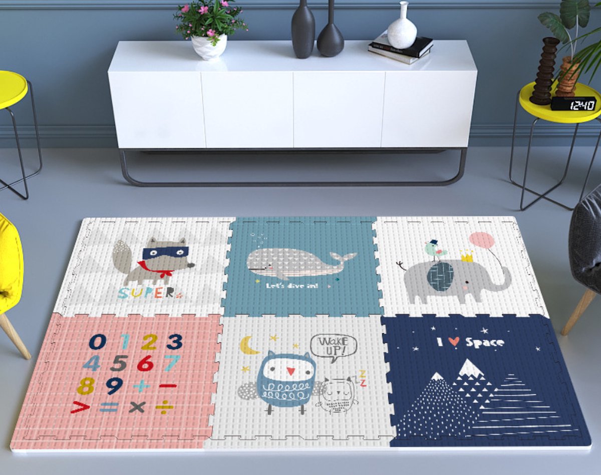 Voedselveiligheidsniveau Verdikte 2cm Puzzelmat - 6 delig  Speelkleed 167*113*2cm - Anti-val speelmat - XPE Vloer Tegels - Speeltapijt extra dik - Dieren & Cirfers