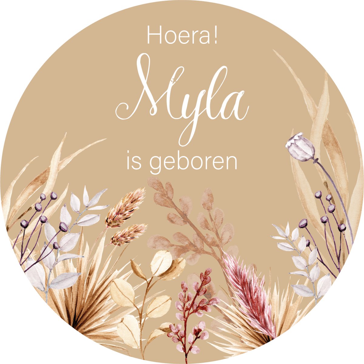 Geboorte raamsticker - Geboorte versiering - Baby versiering - Geboorte sticker - Natural boho flowers - Newborn - 100cm rond - HOERA