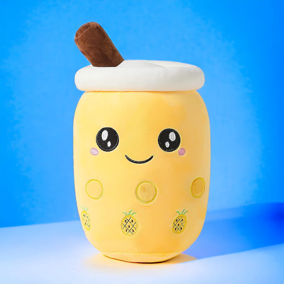 Klikkopers® - Kawaii Kussen - Bubble Tea Knuffel 35cm - Boba Knuffel - Geel Ananas - Kawaii Knuffel - Squishmallow - Squishy