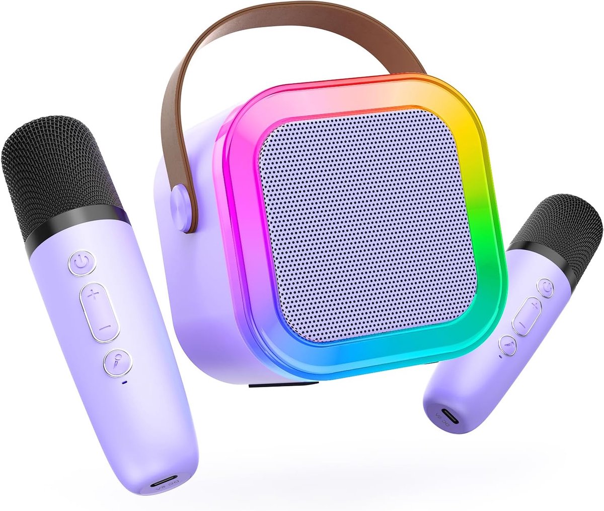  ® - StemTovenaar Karaoke Set - Karaoke Machine met 2 Draadloze Microfoons - Voor Volwassenen en Kinderen - Bluetooth - LED - Paars - Bluetooth Speaker - Karaoke machine