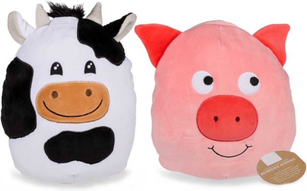 Knuffel bekend van Squishmallows - Omkeerbaar - 2 in 1 - Kawaii knuffel - Kawaii kussen - Koe - Varken - 25cm