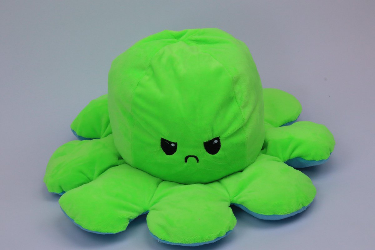 Octopus Mood Knuffel – Omkeerbaar – TikTok Hype 2021 – Verschillende Kleuren – Blij en Boos - XXL 40cm - Blauw Groen