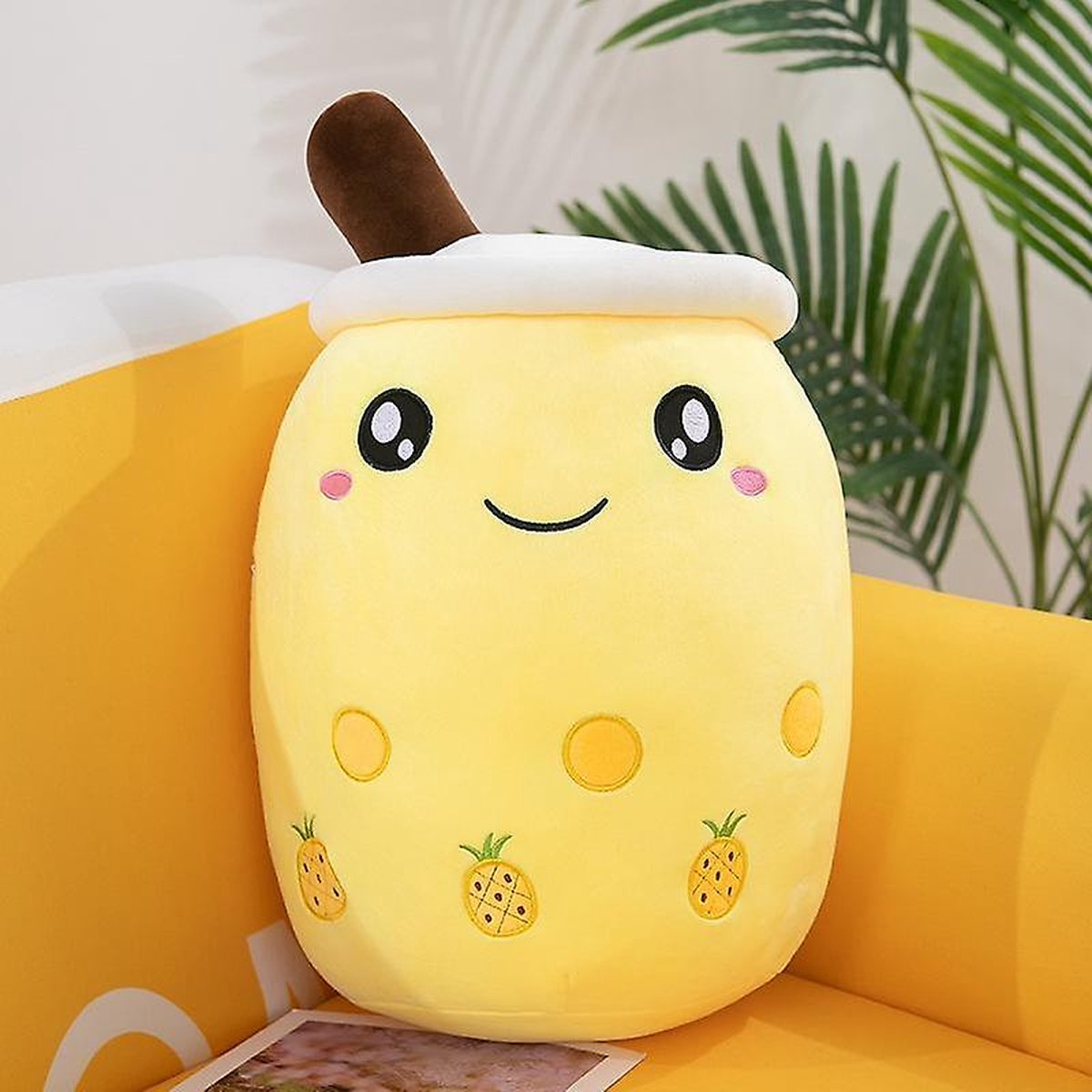 XXXL Kawaii Kussen - Mega Grote Bubble Tea Knuffel 80cm - Boba Knuffel- Geel - Squishmallow - Squishy