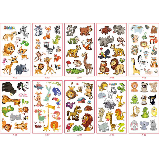 Knaak - Dieren Tattoo Stickers - 5 Vellen - Jungle Dieren Plakplaatjes