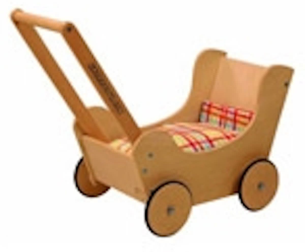 Holz-Puppenwagen natur,Stoff karo