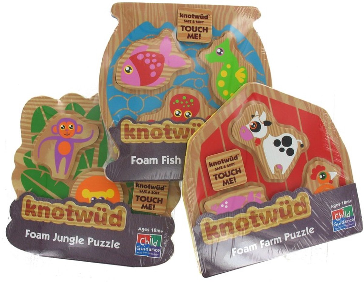 Knotwud dieren foam puzzels drie stuks