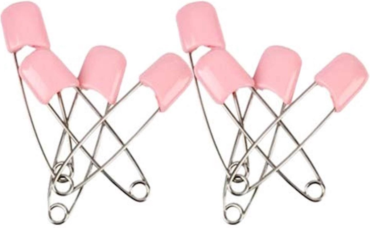 4 veiligheidsspelden met kap - licht roze - 5,4 cm - baby safety pins - pink rose