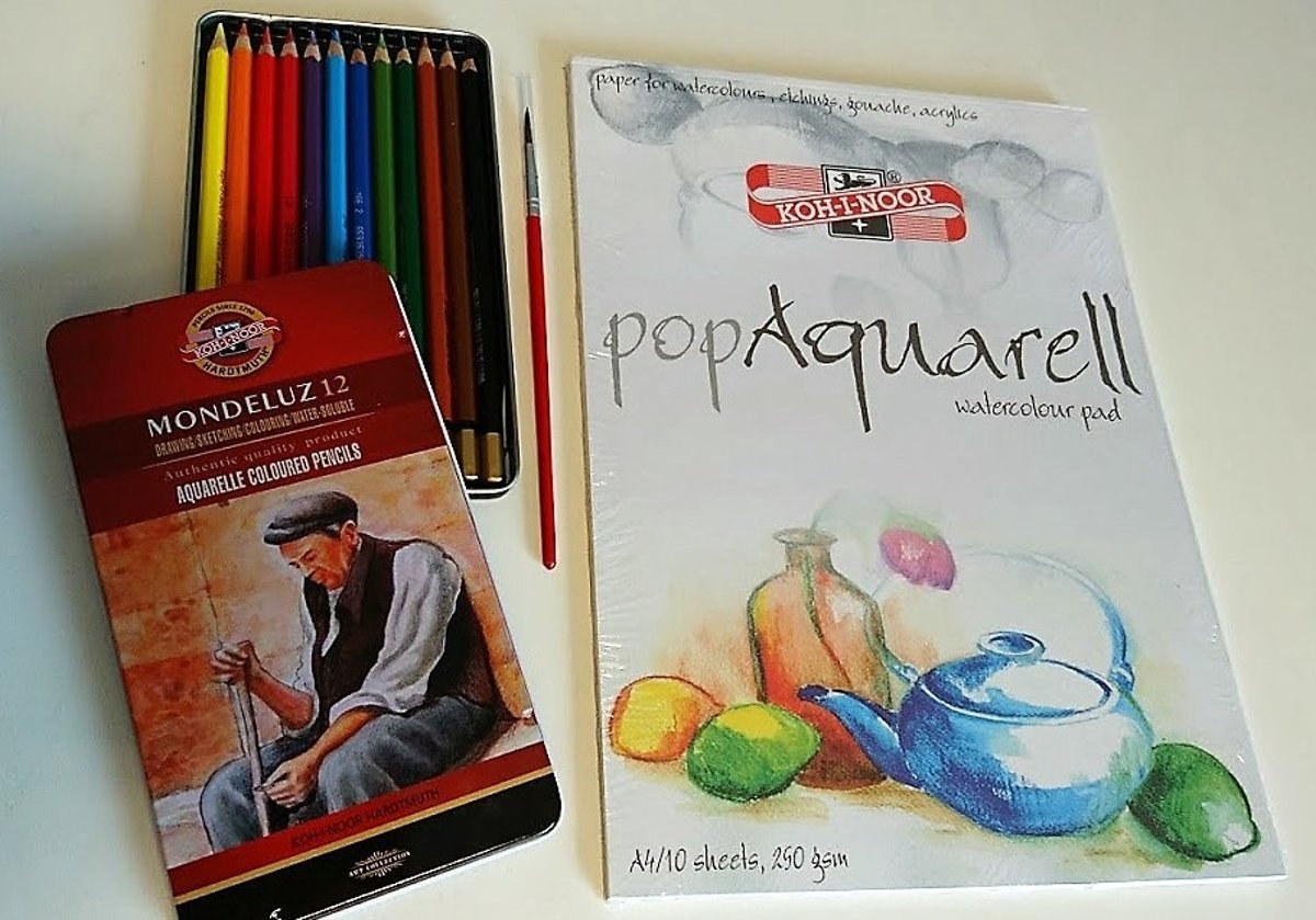 Aquarelset: potloden 12 + blok + penseel