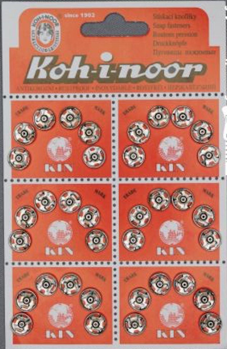 Koh-i-noor roestvrijstalen zilveren drukknopen No2 - 9 mm - zilver - aannaaibare drukkers - 36 stuks op kaart