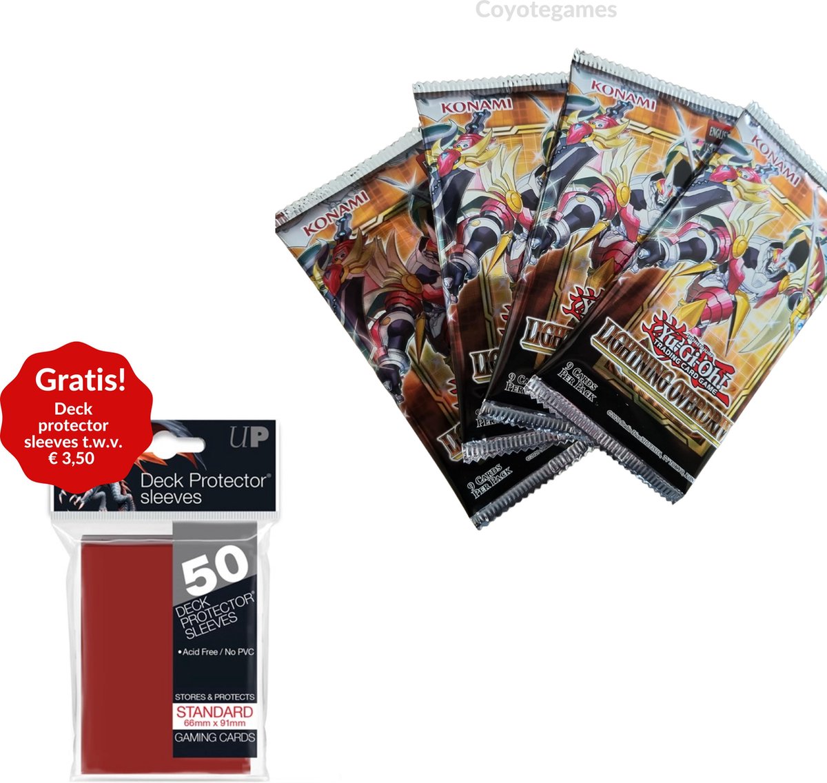 Yugioh - Lightning Overdrive - 4x boosterpack bundle met GRATIS Deck Protector Sleeves (RED) - yugioh cards