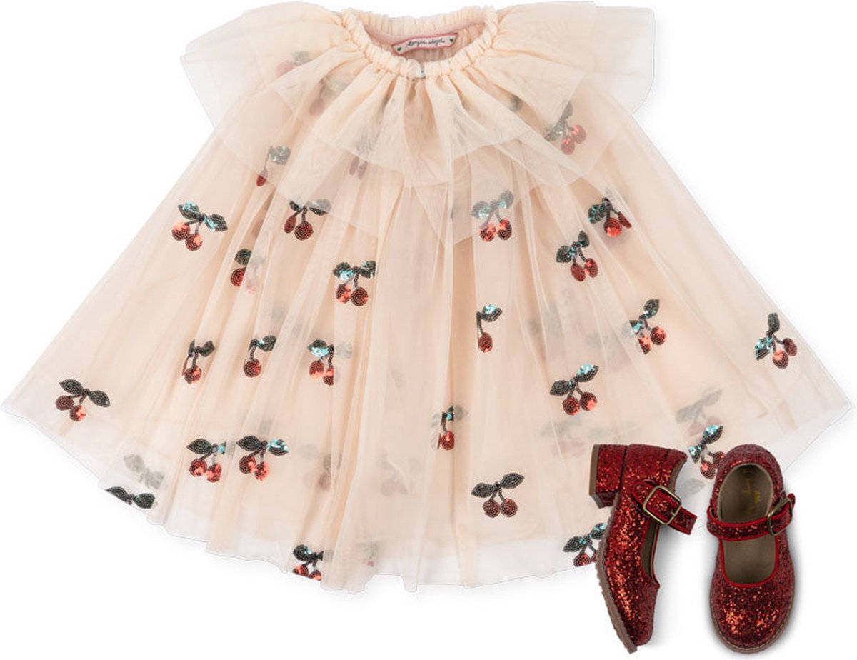 Konges Sløjd Verkleedkledij Glitter Feetje - Cape en schoentjes - Ma Grand Cerise - Maat 23/24