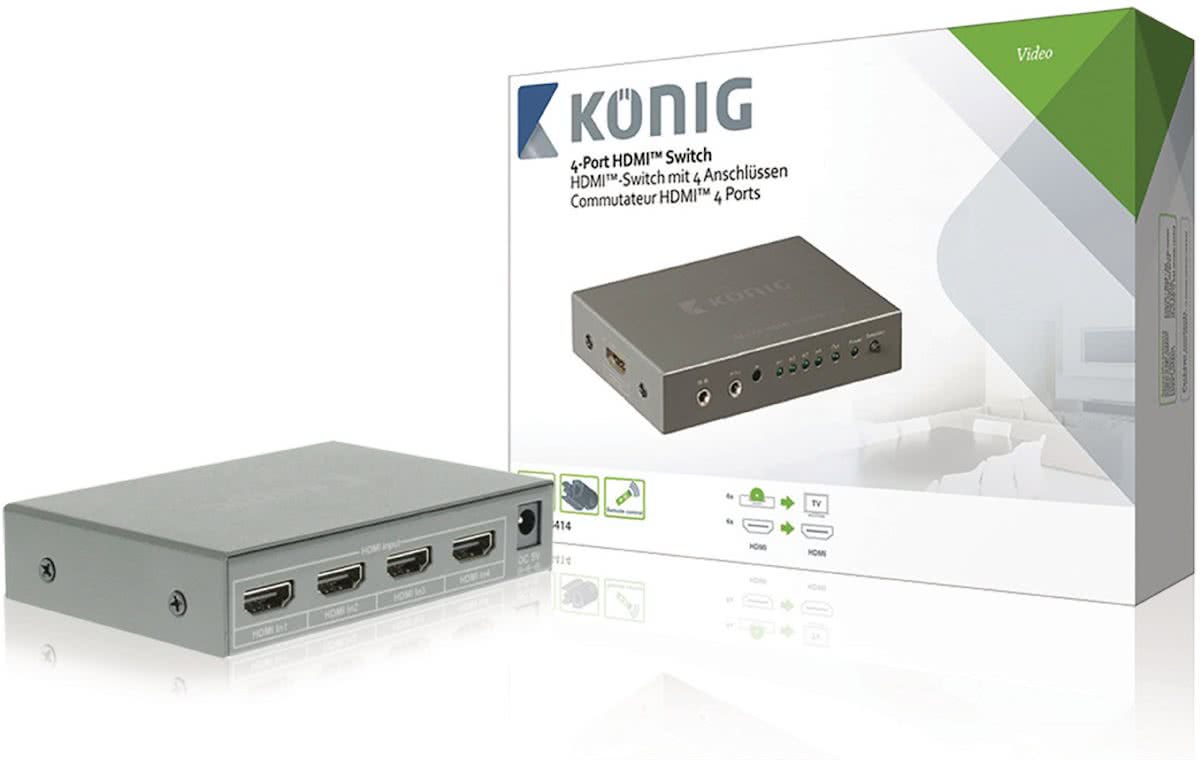 König, 4-Poorts HDMI Schakelaar (Donkergrijs)