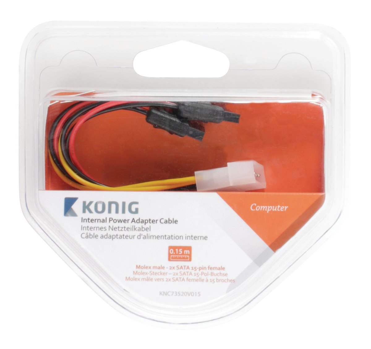 König 2 x SATA 15-pin/Molex 4-pin Intern 0.15m Molex (4-pin) 2 x SATA Multi kleuren