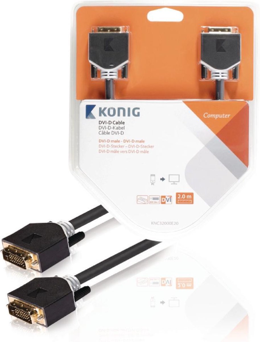 König KNC32000E20 Dvi-d Kabel Dvi-d Male - Male 2,00 M Grijs