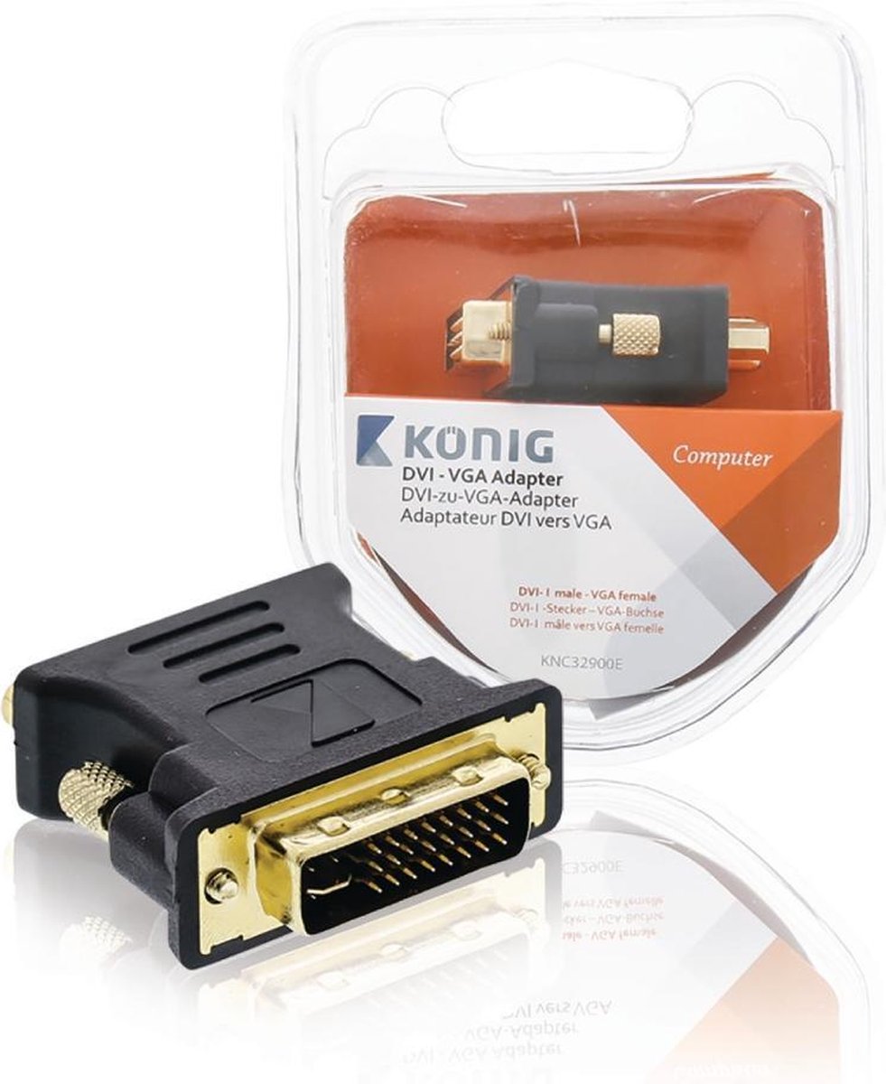 König KNC32900E Dvi - Vga Adapter Dvi-i Male - Vga Female 1 Stuk Grijs