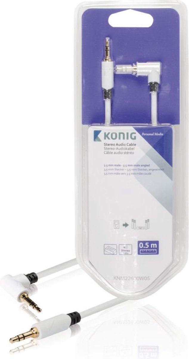 König KNM22600W05 Stereo Audiokabel 3.5 Mm Male - 3.5 Mm Male 0.50 M Wit