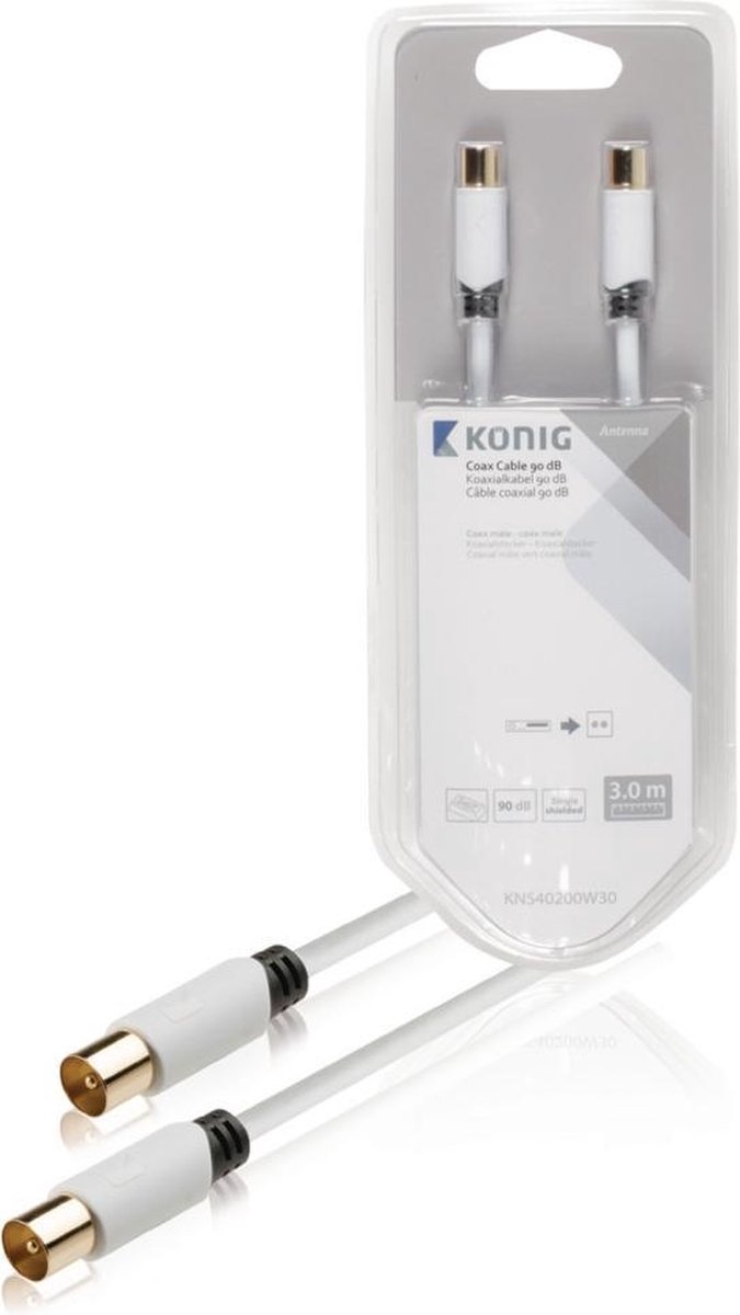 König KNS40200W30 Coax Kabel 90 Db Coax Male - Male 3,00 M Wit