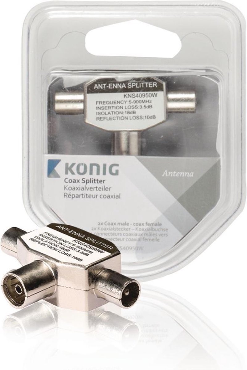 König KNS40950W Coax Splitter 2x Coax Male - Female 1 Stuk Wit