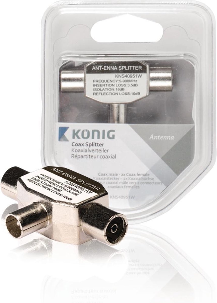 König KNS40951W Coax Splitter Coax Male - 2x Female 1 Stuk Wit