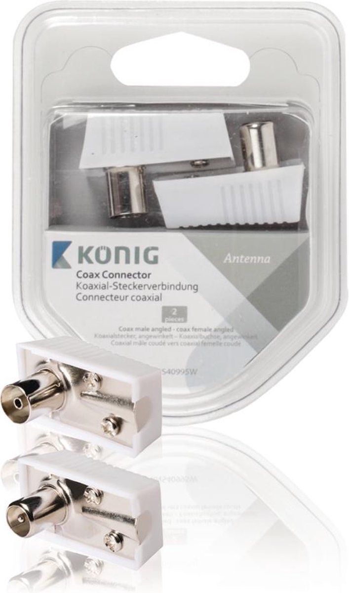 König KNS40995W Coax Connector Coax Male Haaks - Female Haaks 2 Stuks Wit