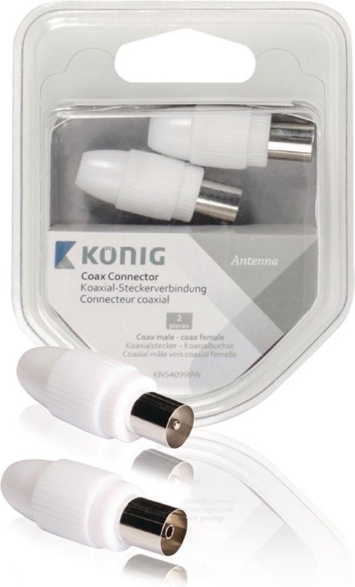 König KNS40999W Coax Connector Coax Male - Female 2 Stuks Wit