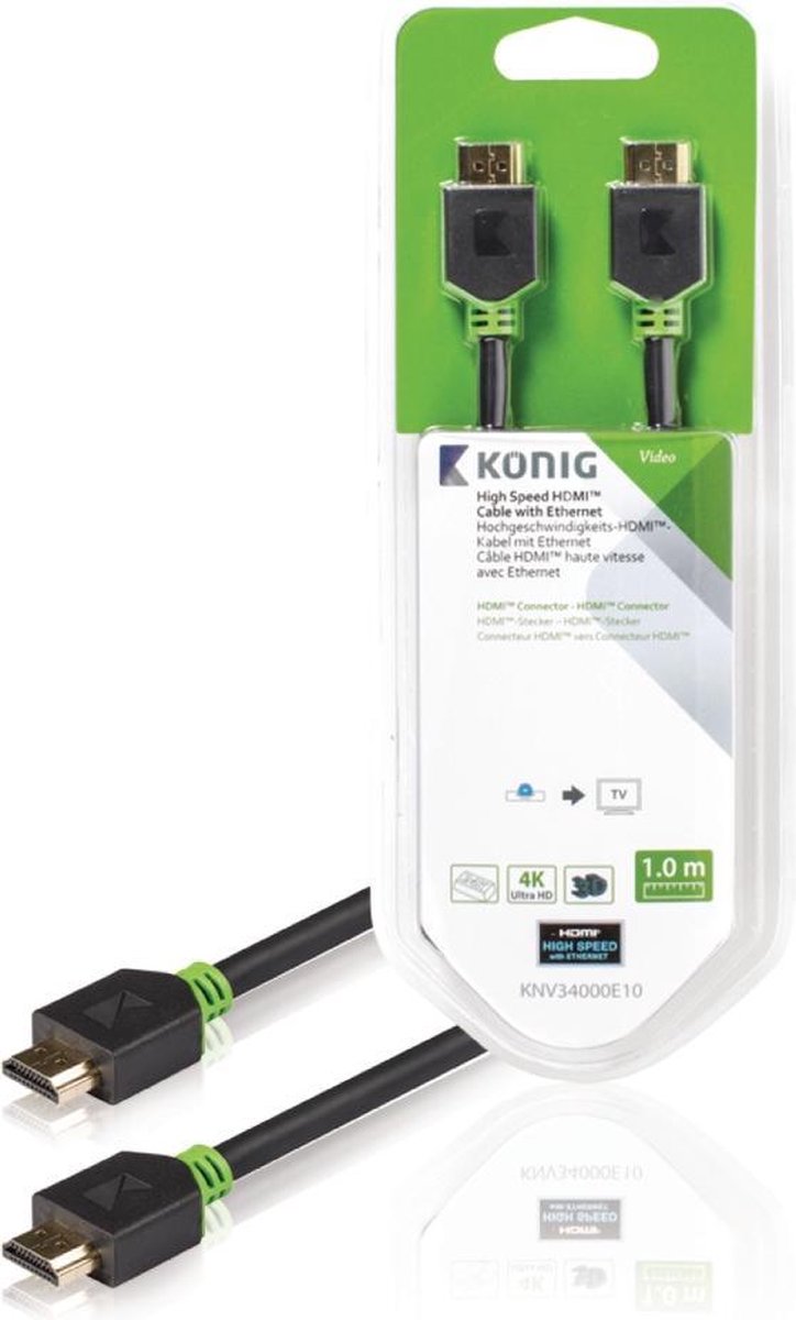 König KNV34000E10 High Speed Hdmi Kabel met Ethernet Hdmi Connector - Hdmi Connector 1,00 M Grijs