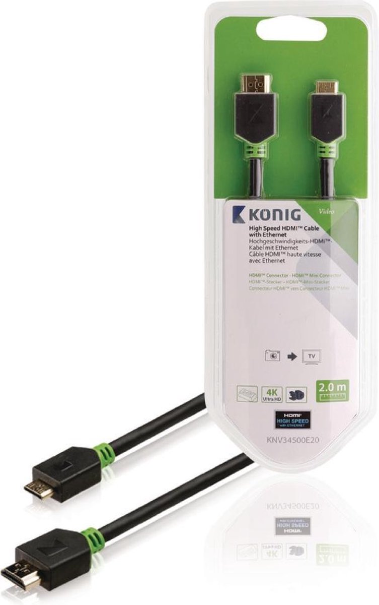 König KNV34500E20 High Speed Hdmi Kabel met Ethernet Hdmi Connector - Hdmi Mini-connector 2,00 M Grijs