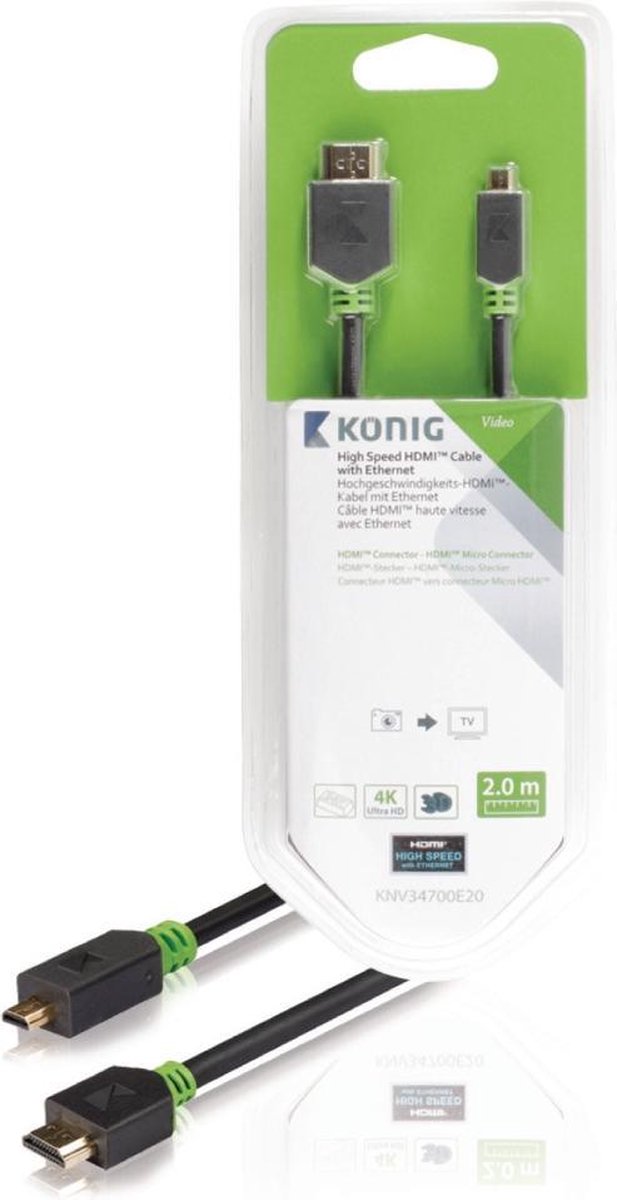 König KNV34700E20 High Speed Hdmi Kabel met Ethernet Hdmi Connector - Hdmi Micro-connector 2,00 M Grijs