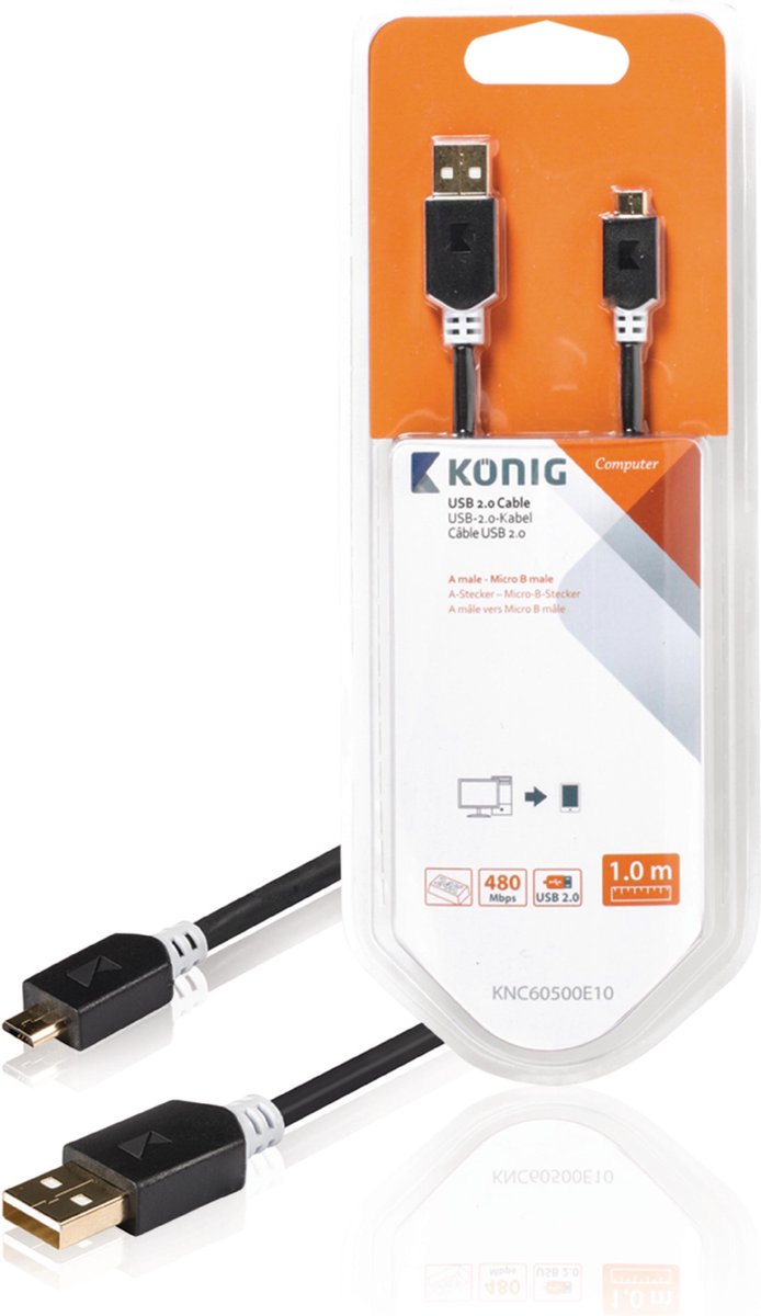 Konig USB 2.0 A Male naar USB 2.0 Micro Male - 1 m