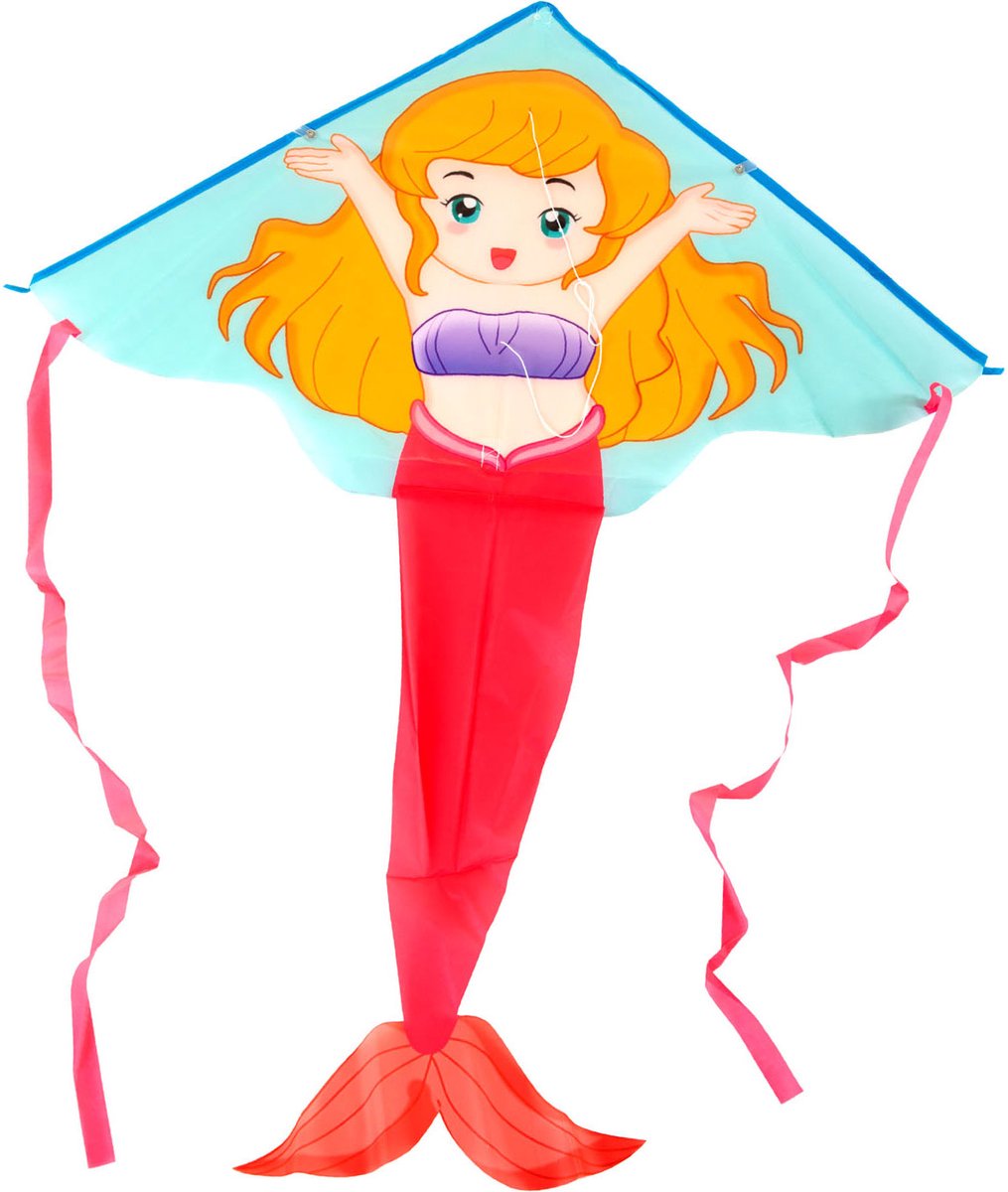 Vlieger zeemeermin blauw roze 80x140 cm speelgoed.