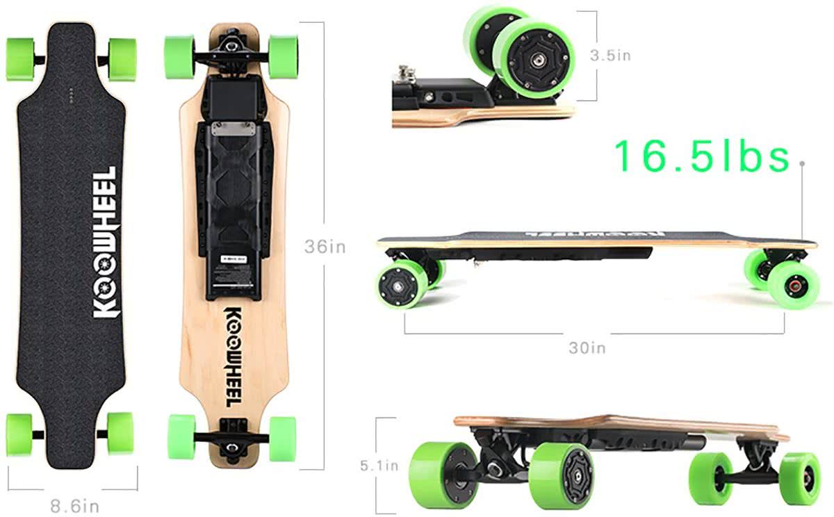 Groen Koowheel D3M Elektrisch Skateboard Longboard 5,5 AH 3e genaratie