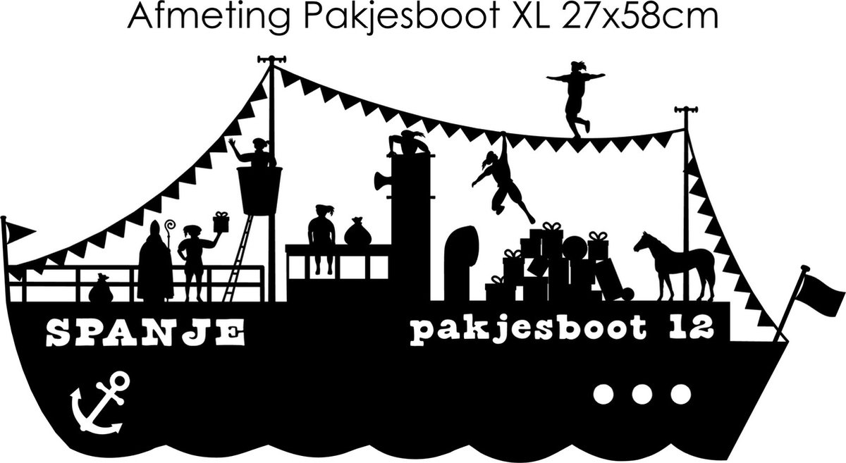 Raamsticker Sint Pakjesboot XL Zwart