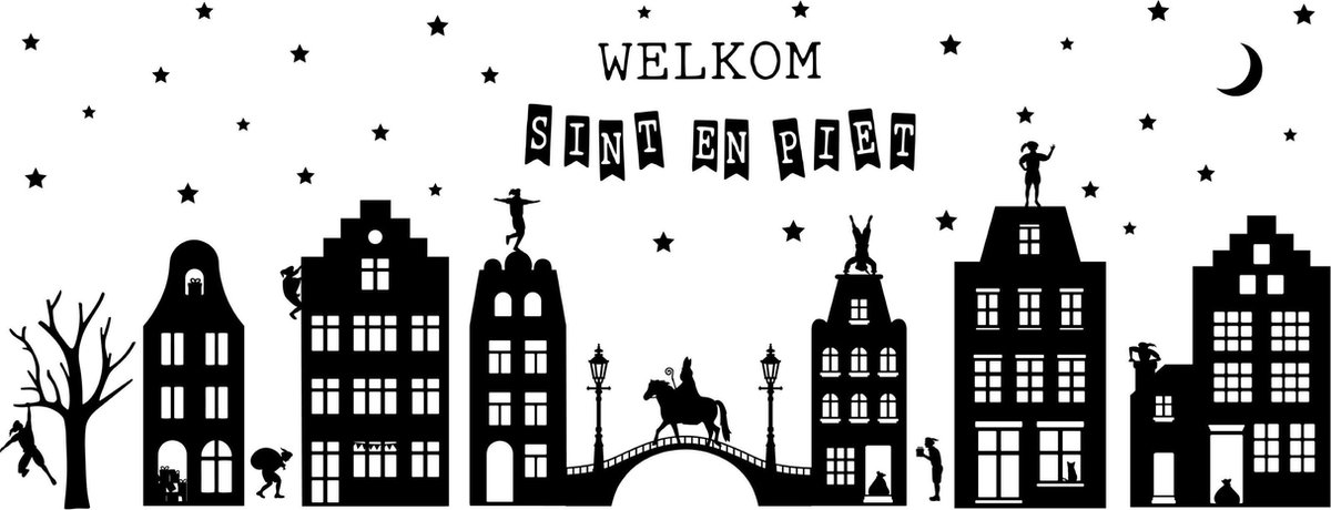 Raamsticker Sint en Kerst statisch zwart